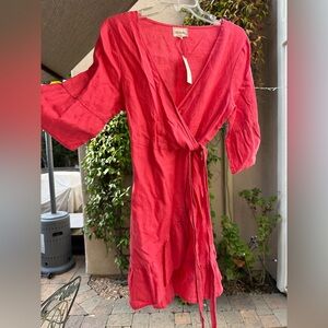 Linen Wrap Ruffle Dress